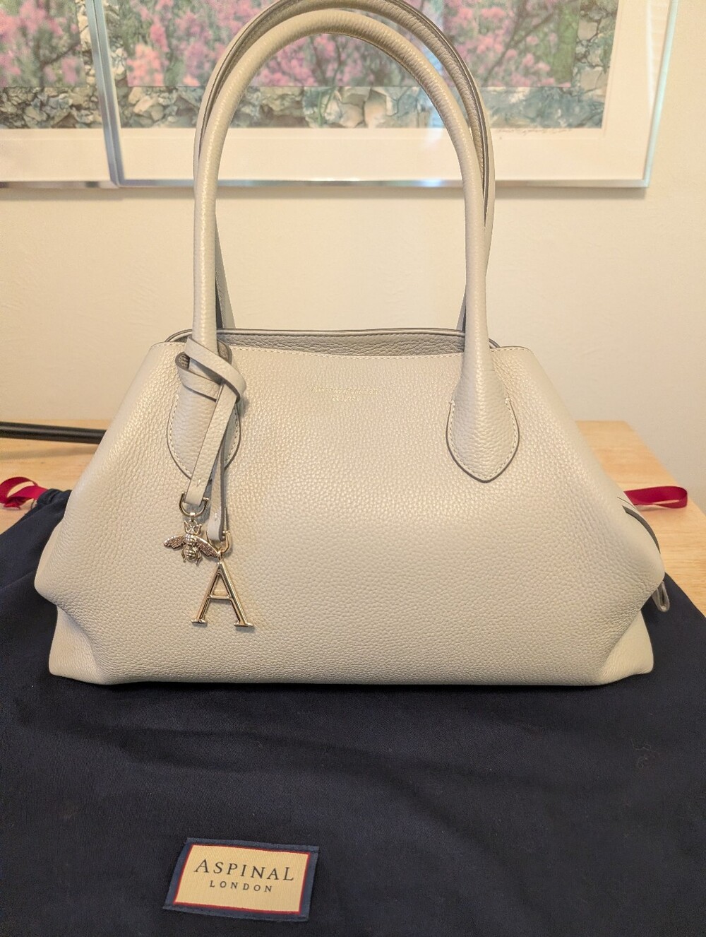 Aspinol Of London Large Paris Tote In Dove Gray Pebbled Leather